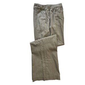 Happily Grey XL Womens Linen Blend Utility Cargo Pants Pockets Beige Wide Leg